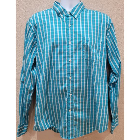 Dockers Blue White Check Button Up Men's Shirt XL Long Sleeve Front Pocket - Picture 1 of 5